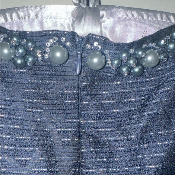 Tahari ASL Navy Blue Sleeveless Dress Metallic Silver w/ Embellished Neckline DD - Picture 6 of 7